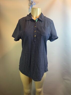 Tommy Hilfiger Women's Polo Shirt Blue White Polka Dot Short Sleeve Preppy XL